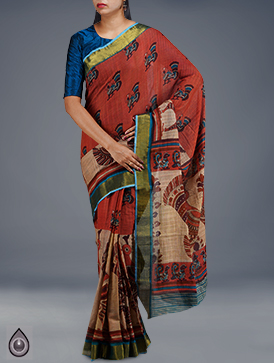Online shopping for festival special jute kalamkari soft cotton sarees by unnatisilks