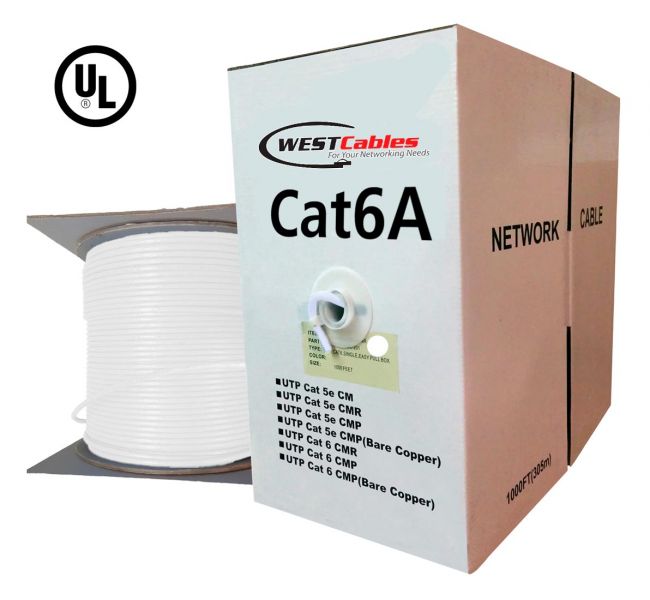 Cat6A Plenum 1000ft Solid Copper UTP Ethernet Cable