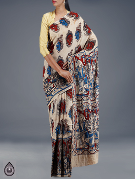Online shopping for pure cream kalamkari soft cotton sarees by unnatisilks