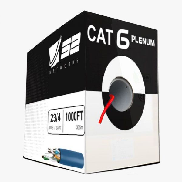 Cat6 Plenum 1000ft UTP Solid 100% Copper 23AWG, 550MHz Pull Box � Red
