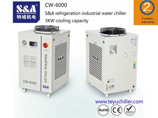 S&A CNC router chiller with water filter installed and r410a refrigerant loaded