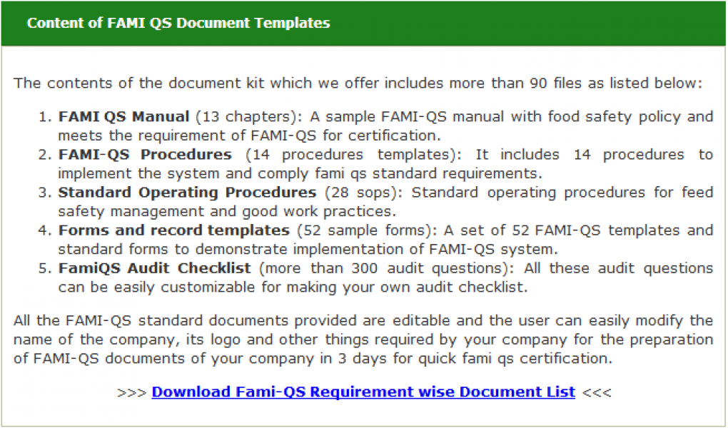 Get Readymade FAMI-QS Documents