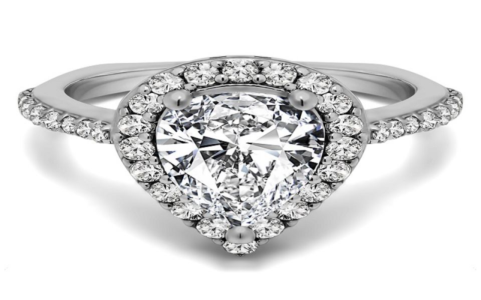 Buy Traditional Pear-Shaped Diamond Halo Engagement Ring 